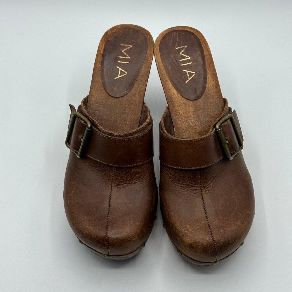 Mia Women's Brown Y2K Leather 3"  Heel Mules Clogs Size 7 Made In Brazil - Picture 6 of 9